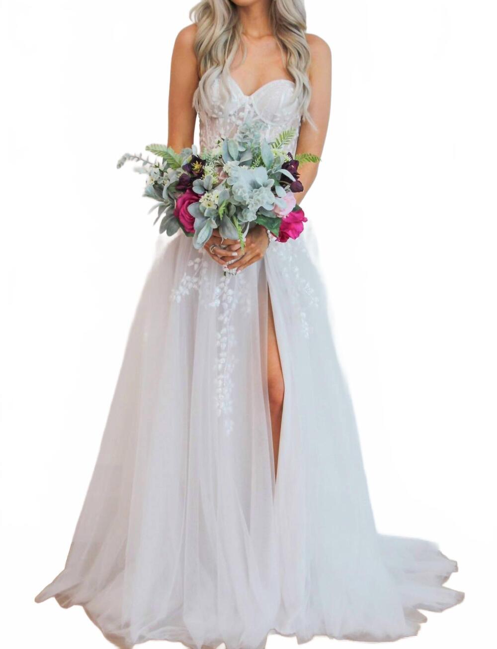 NEW CINDERELLA DIVINE slit tulle wedding dress in off white/ivory